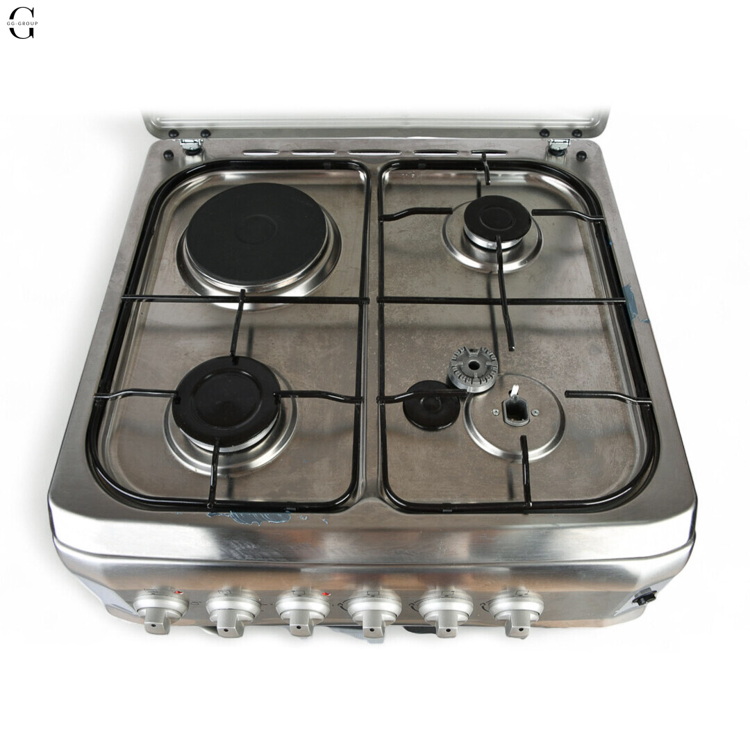 Комбинированная плита ELITE Lux OEG 6631 T IX - 3 газовые конфорки + 1 электро, электрическая духовка, пьезоподжиг